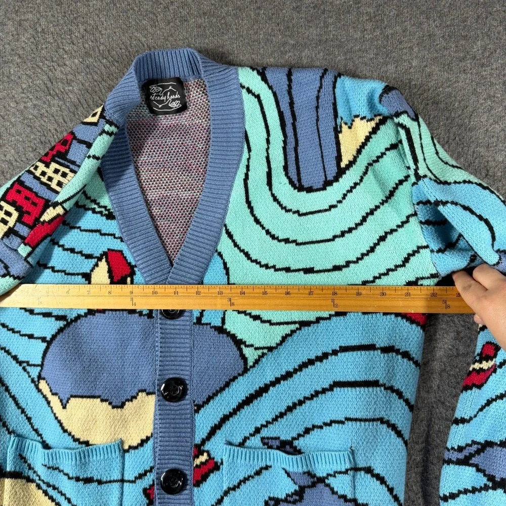 Steady Hands Fishy in the Sea Cardigan Sweater Blue Knit Womens Size M/L - Picture 6 of 10